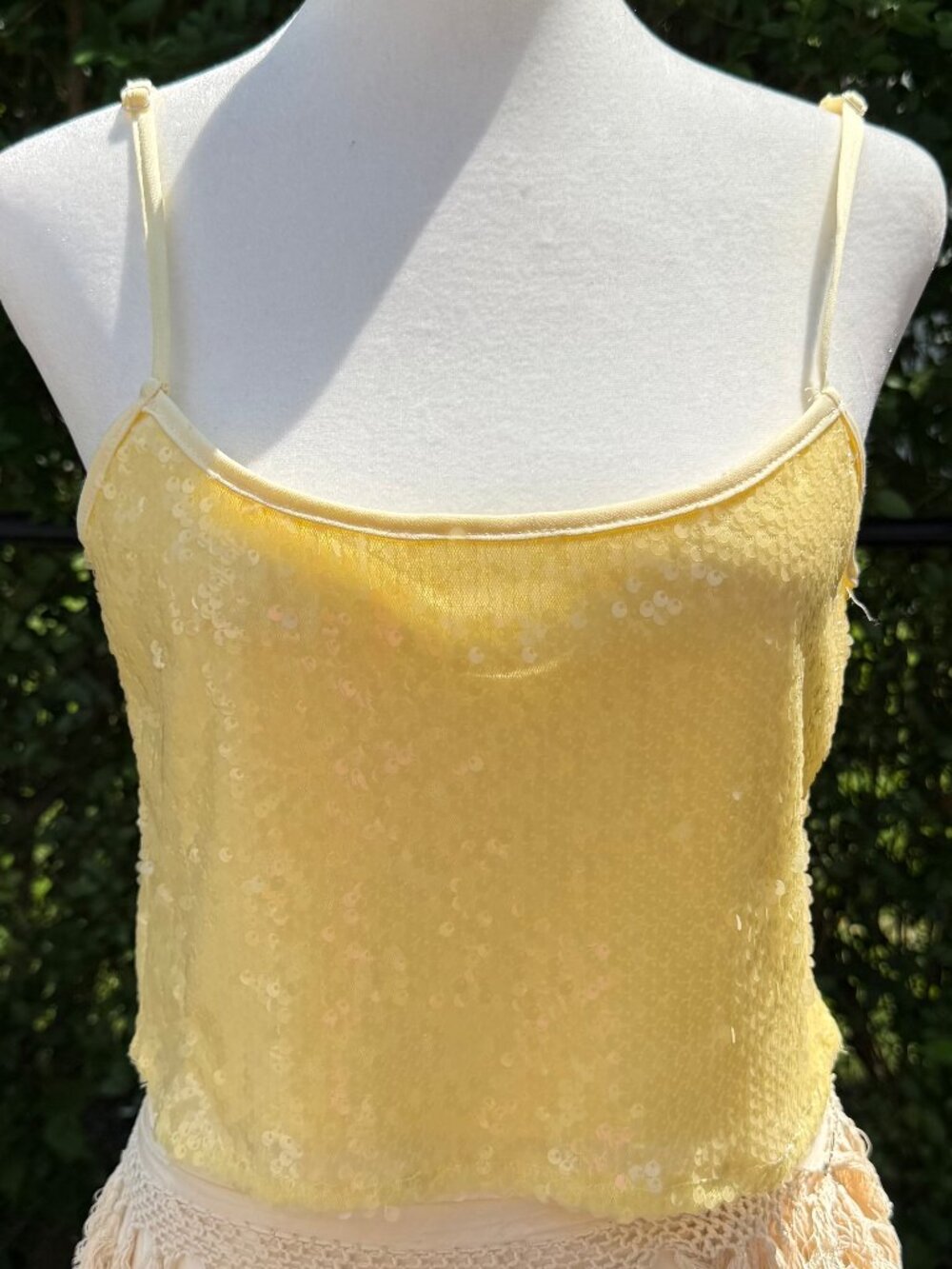 Butter Yellow Sequin & Lace Crop Cami
